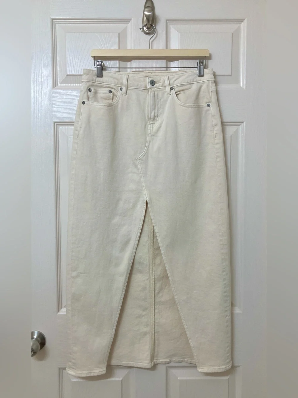 American Eagle Off White Front Slit Low Rise Denim Maxi Skirt 4 Western Cowgirl