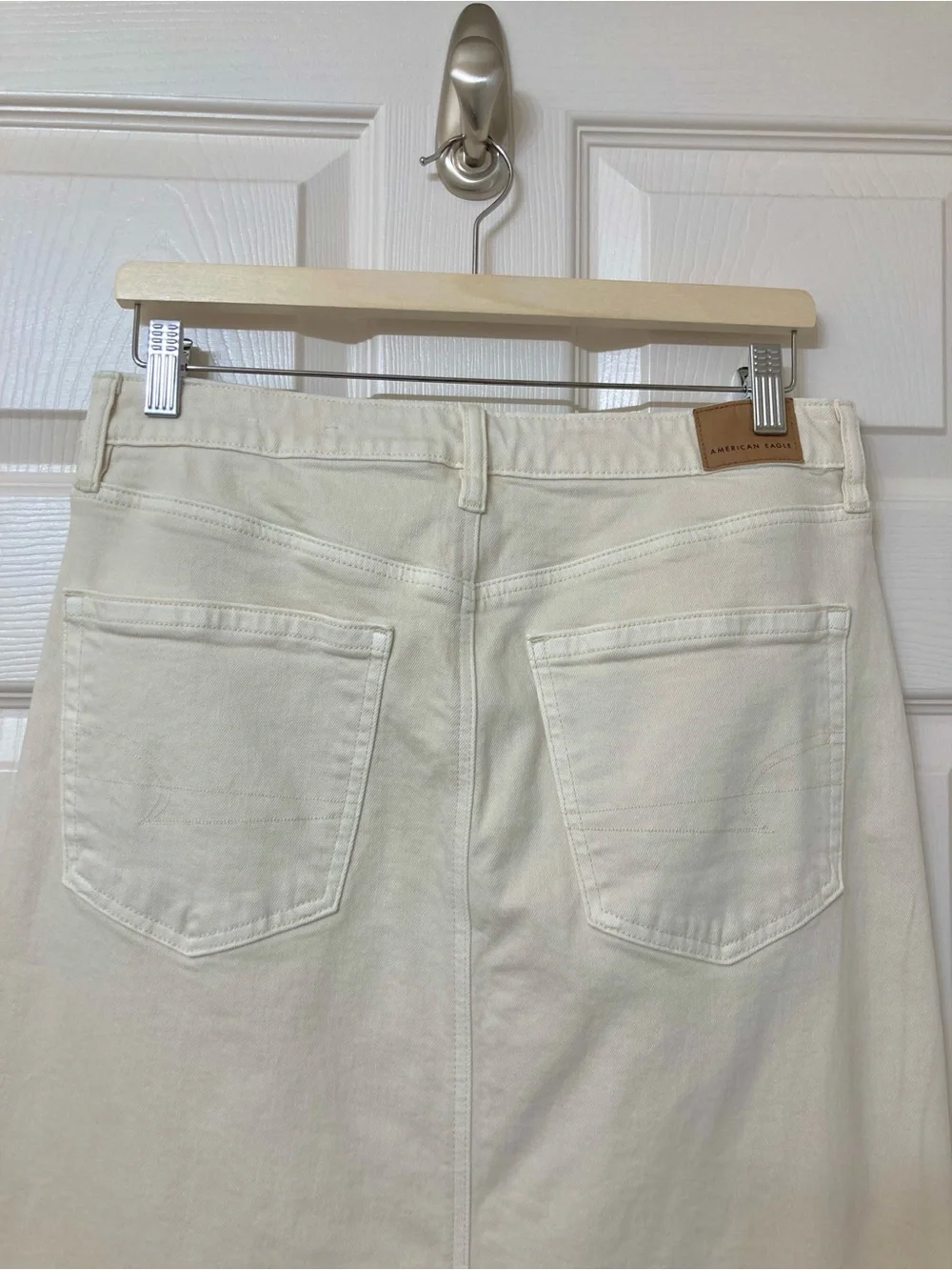 American Eagle Off White Front Slit Low Rise Denim Maxi Skirt 4 Western Cowgirl