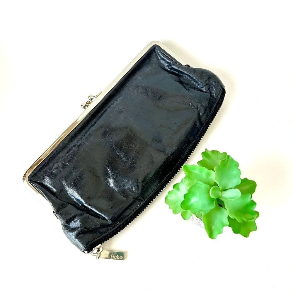 HOBO International Mavis Millie Metal Frame Zipper Bottom Leather Clutch Black