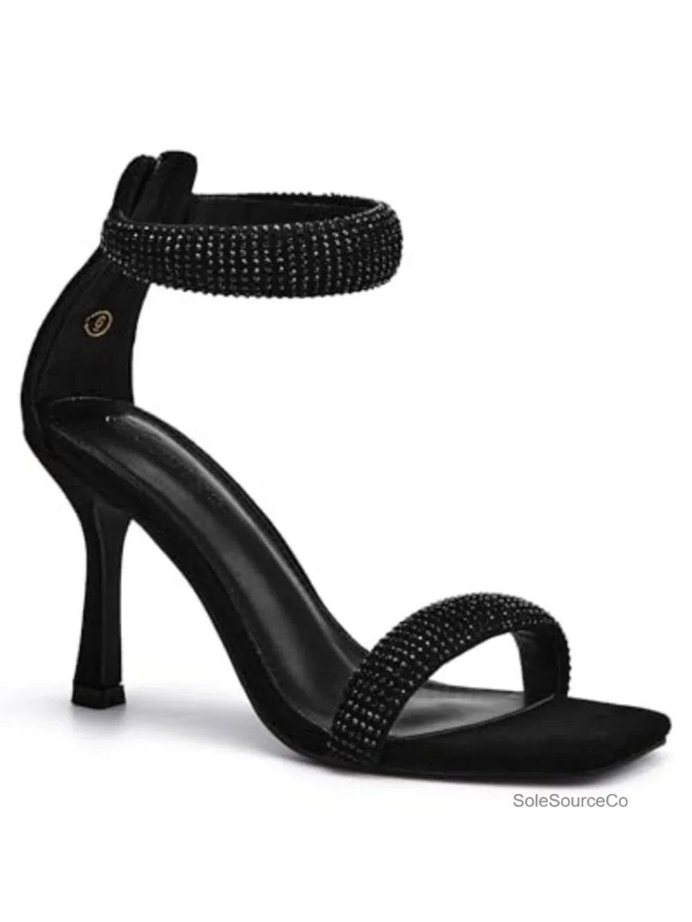 Square Toe Stiletto Heel Sandals Ankle Strap Back Zipper Dress Shoes 3.54-Inch