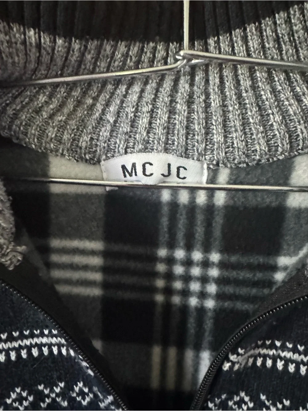 Men's Black Zip-Front Fair Isle Sweater