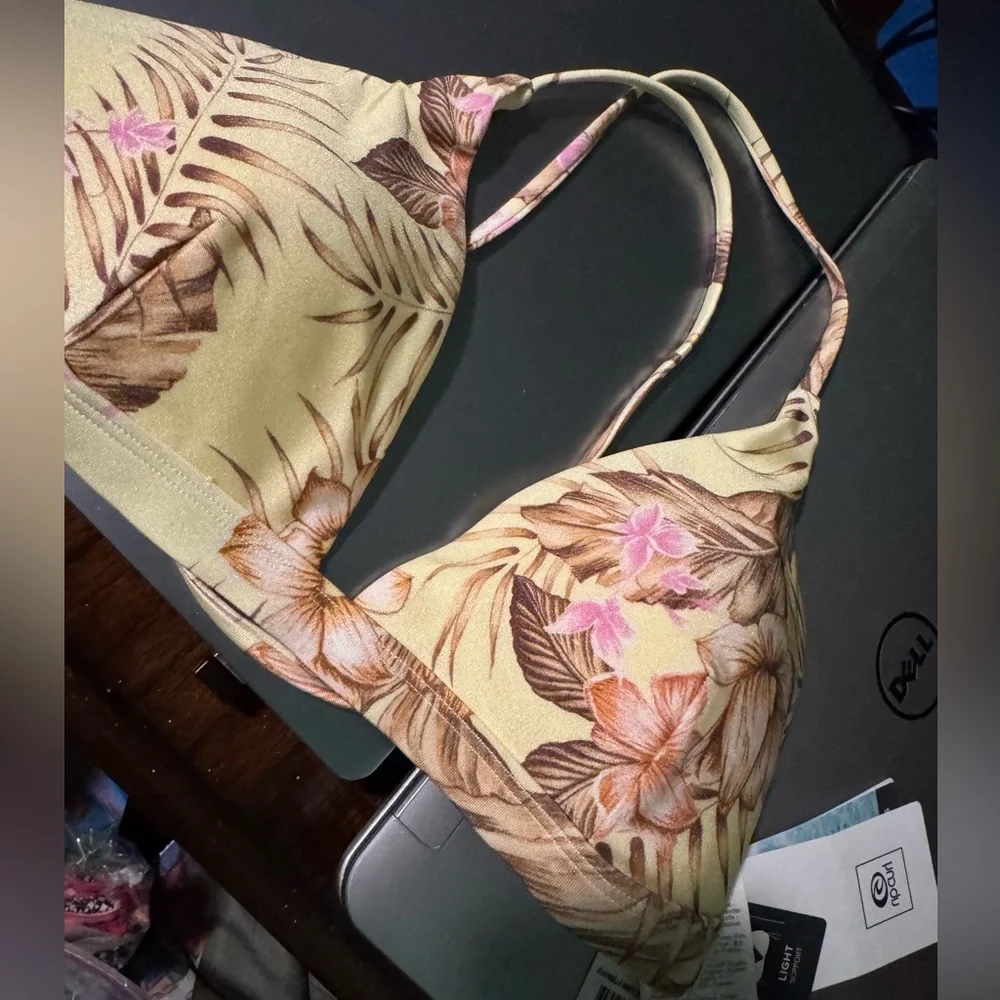 Rip Curl Floral Triangle Bikini Top in Beige, Brown & Pink