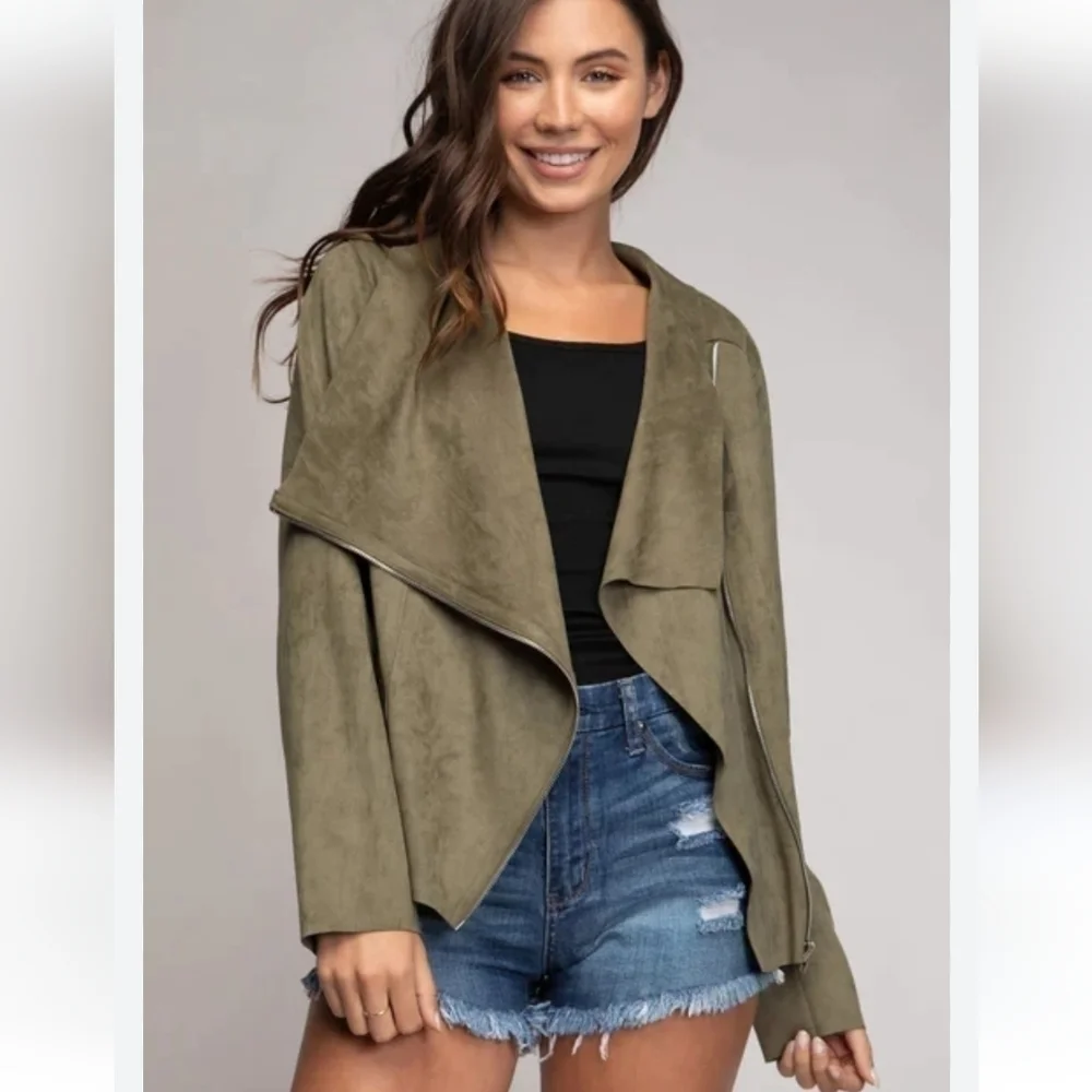 KORI America suede Moto Jacket Olive size Small