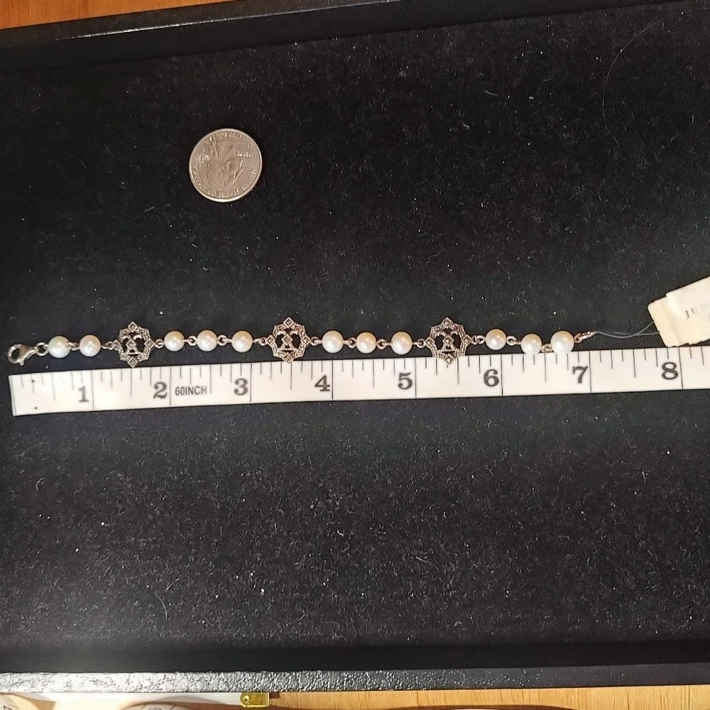 Judith Jack Bracelet Sterling Silver Marcasite Logo and pearl like beads…