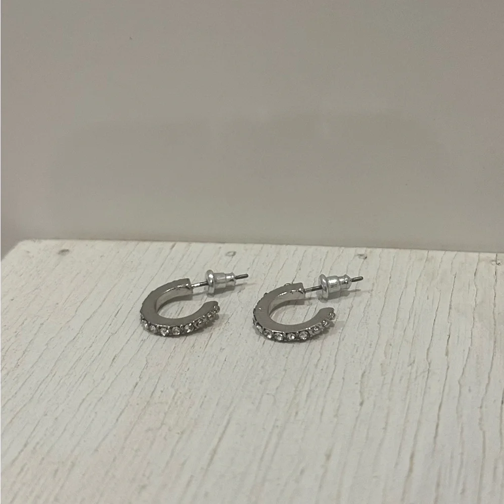 NWOT Silver Earring Hoops With Diamonds