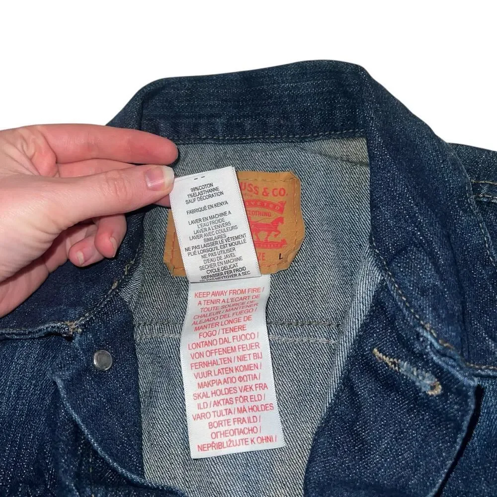 LEVI'S Women's Large Denim Blue Classic Dark Wash Trucker Style Jacket
