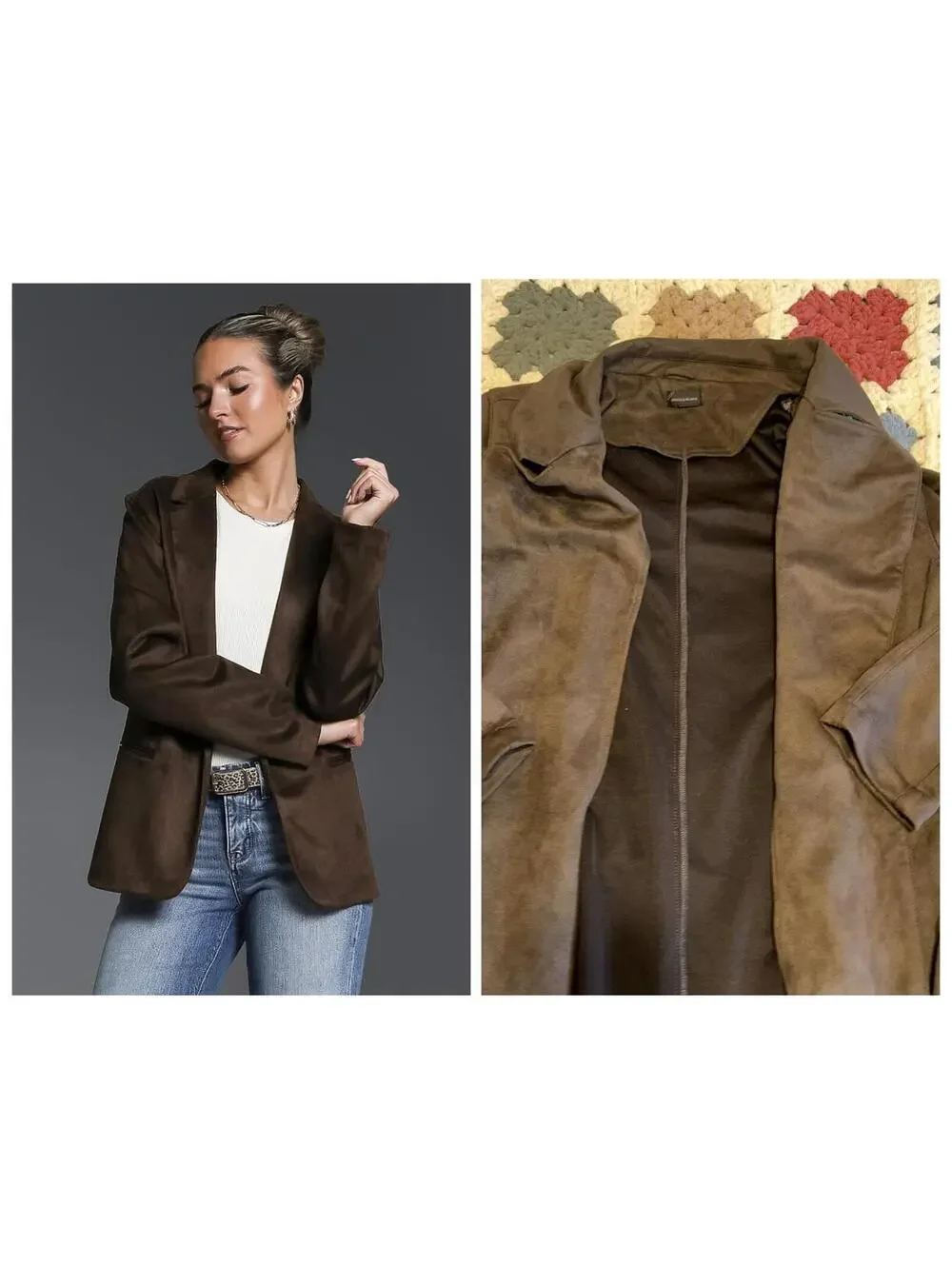 Buckle Black $70 Faux Suede Open Front Blazer Jacket Size Woman’s Large