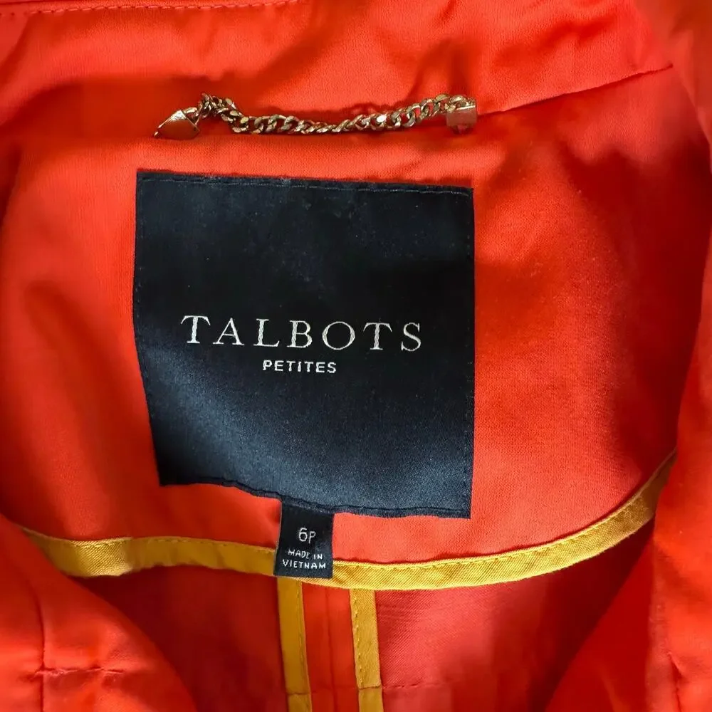 Talbots Coat Modern Mac Petite Size 6 Orange Trench Coat Rain Jacket Pockets