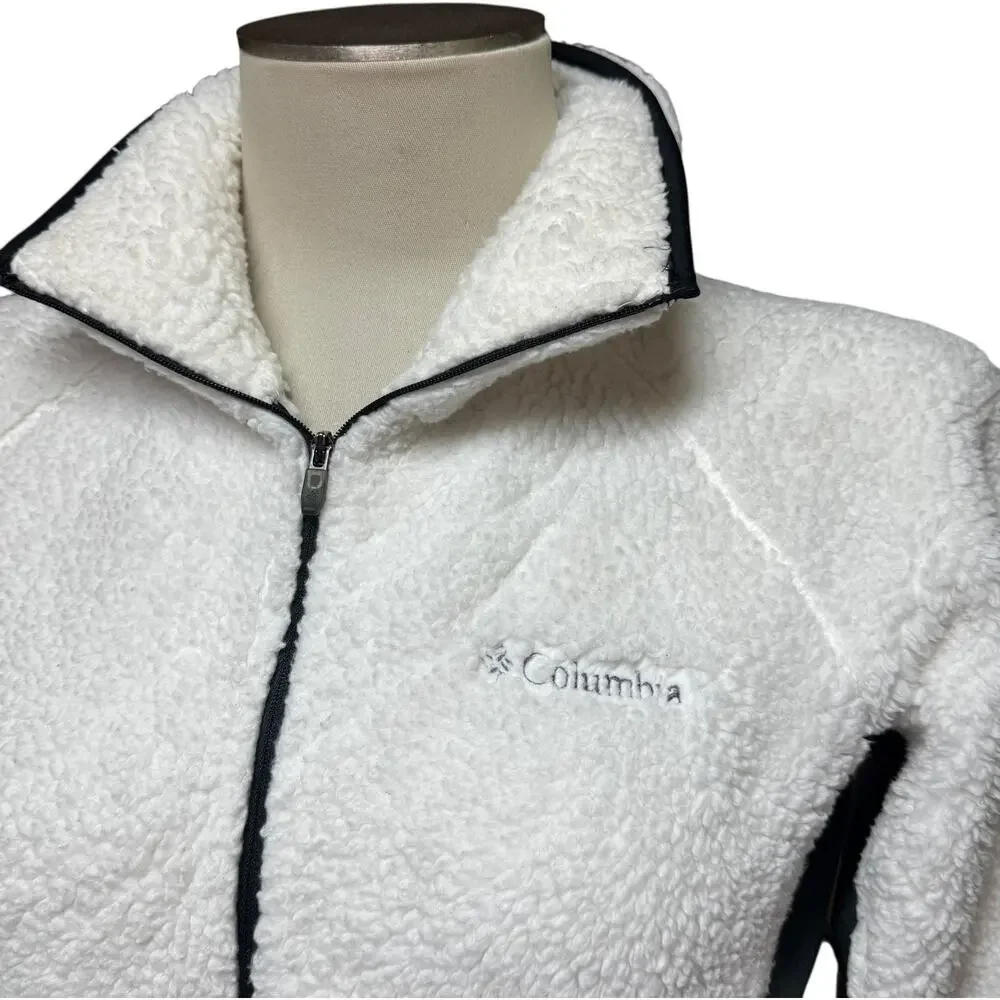 Columbia Sherpa Fleece Jacket Coat White Green Medium