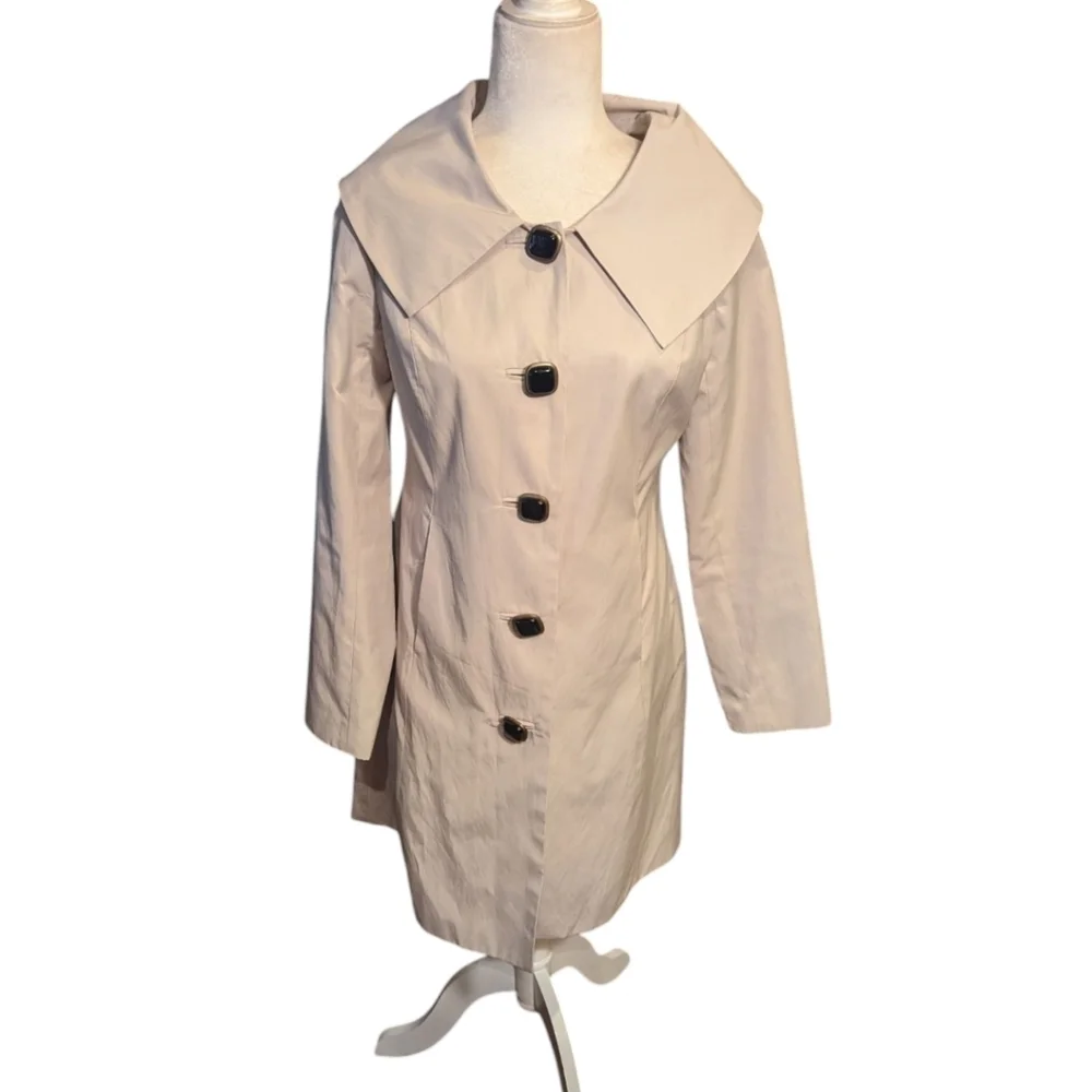 Trench Coat Cream Classic Designer Chic Bow Back Old Money Tailored Sz S