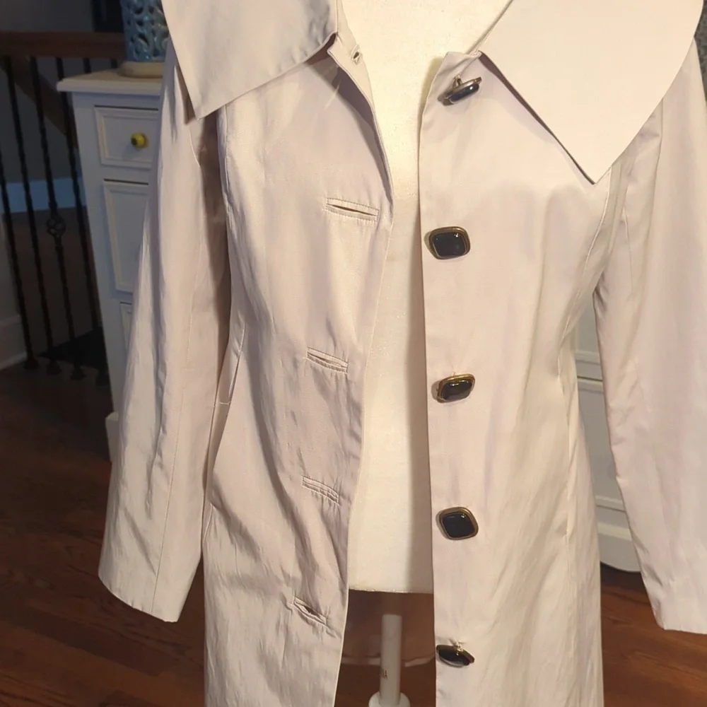 Trench Coat Cream Classic Designer Chic Bow Back Old Money Tailored Sz S