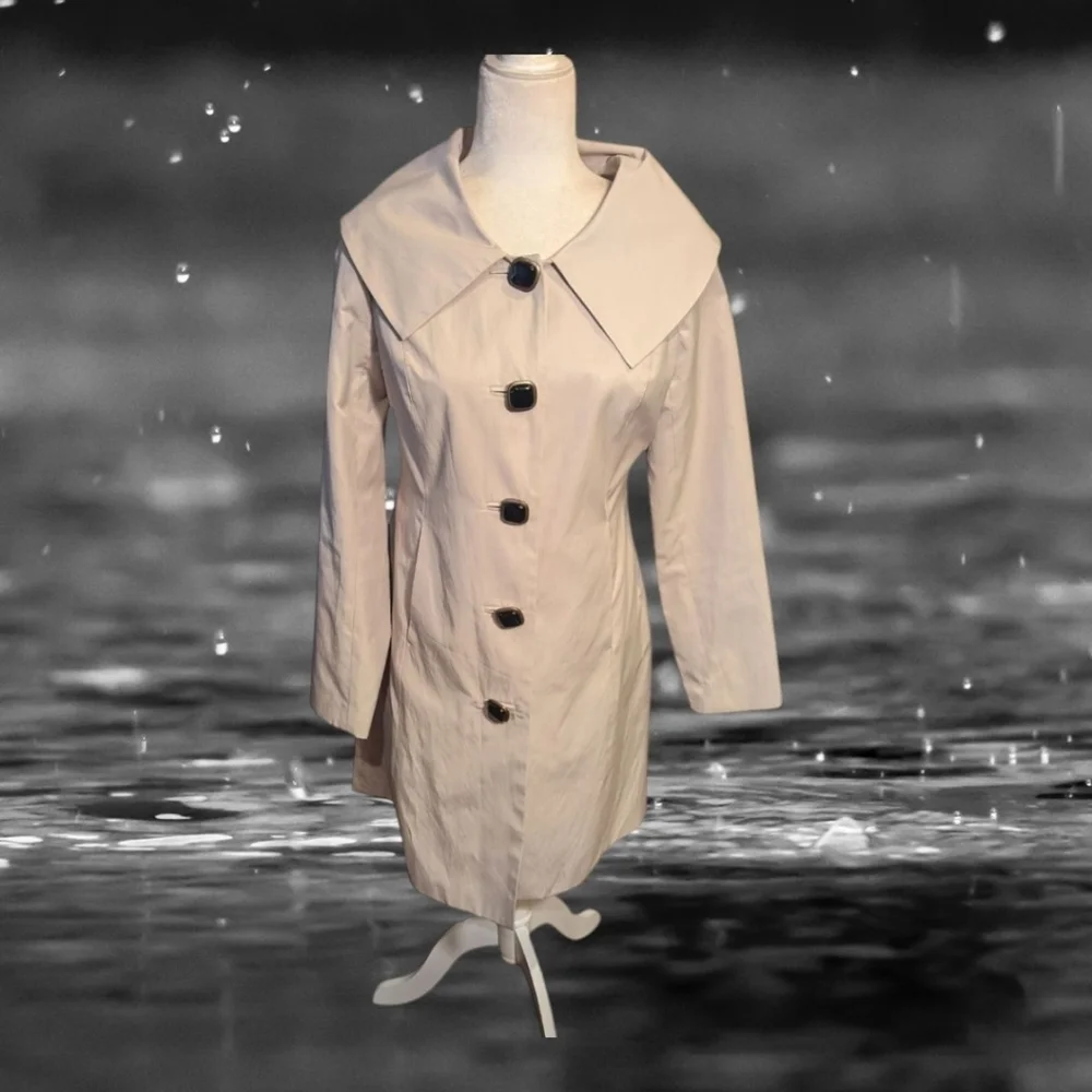 Trench Coat Cream Classic Designer Chic Bow Back Old Money Tailored Sz S