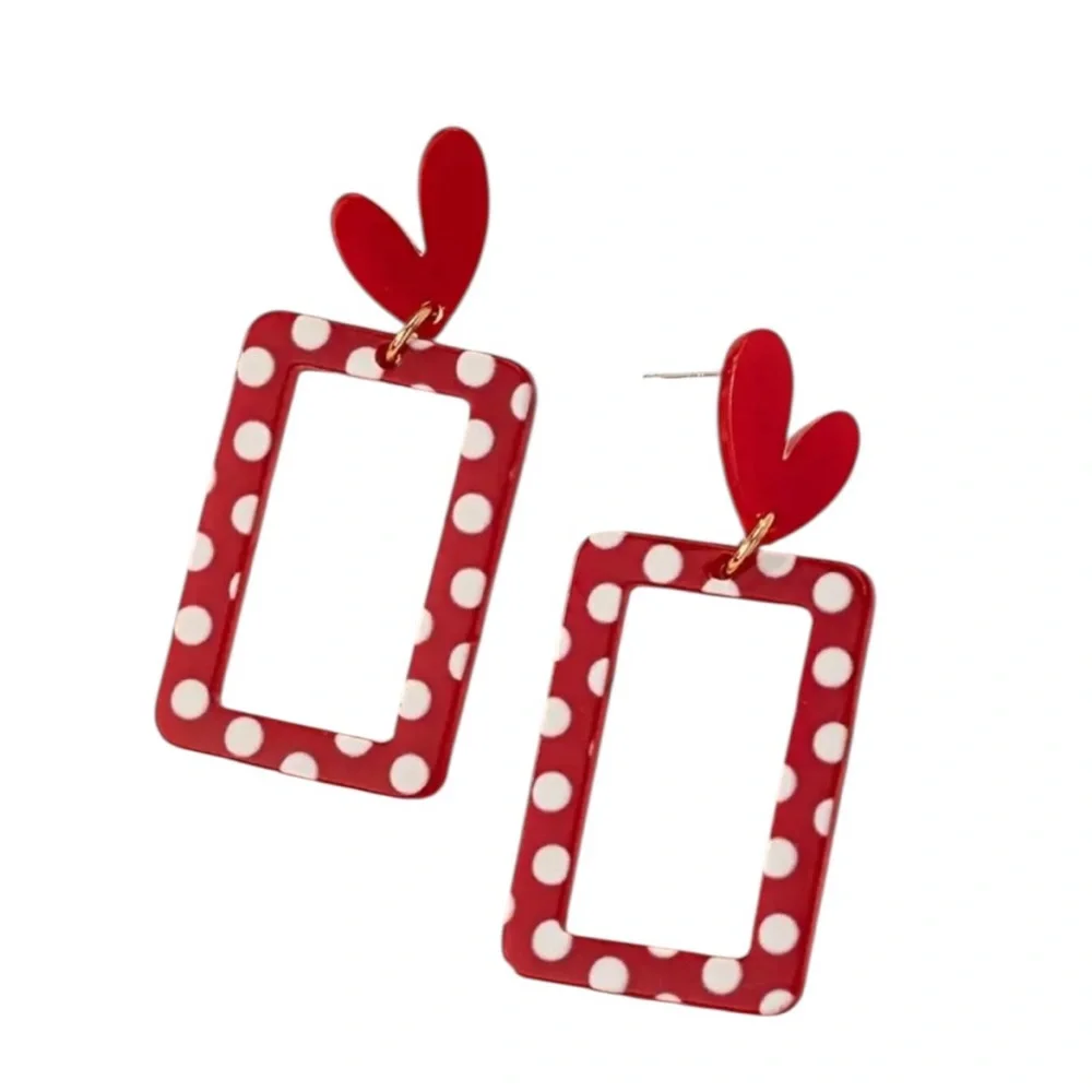 Red Heart Polkadot Earrings