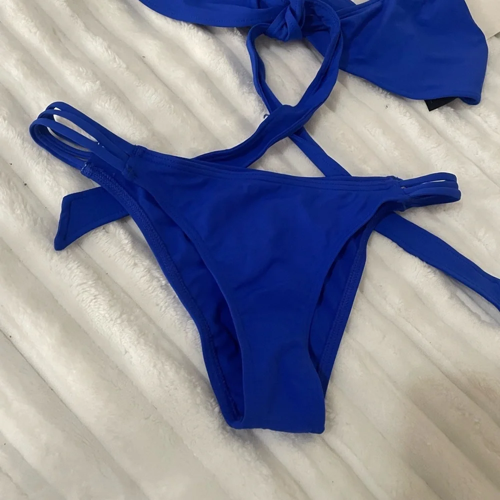 KikiRio Royal Blue Tie-Front Bikini Set