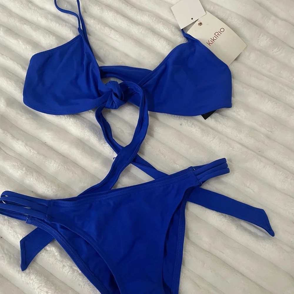 KikiRio Royal Blue Tie-Front Bikini Set