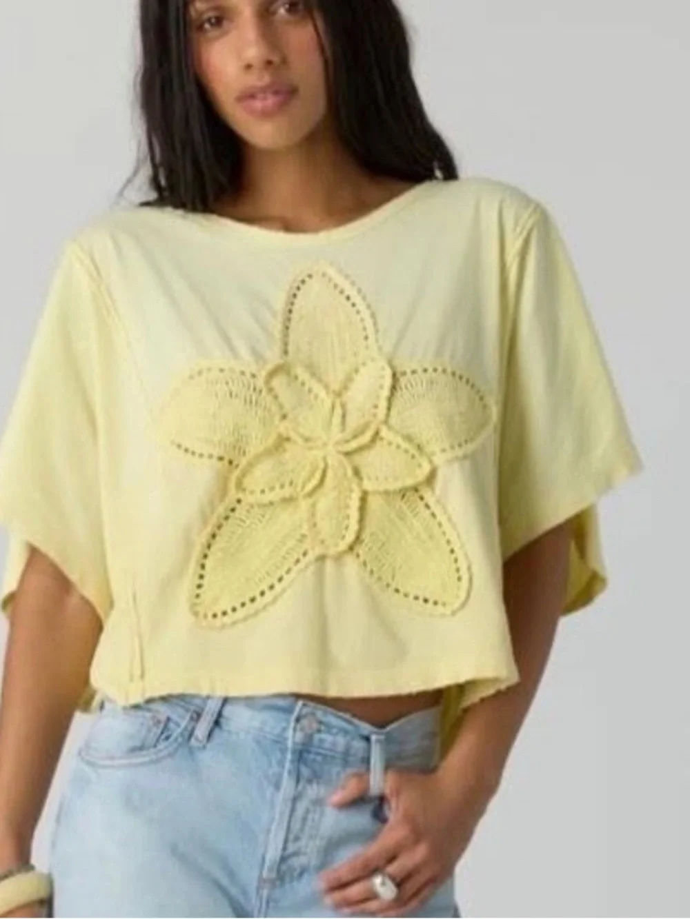 Tricia Fix Crafty Crocheted Tee in   Yellow Size Large