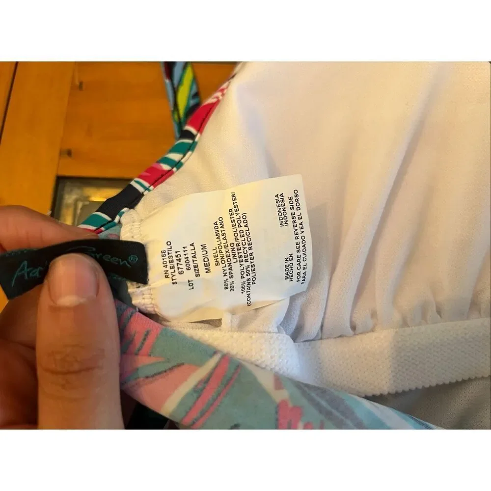 Aqua Green Women's Tropical Shirred One Piece Swimsuit Multicolor Medium NWOT