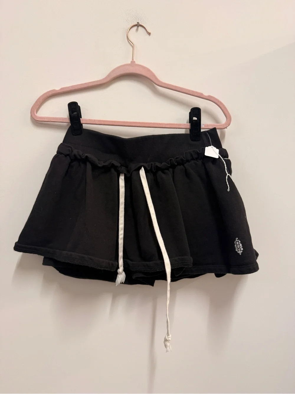 Free People Black Drawstring Skort with White Cord