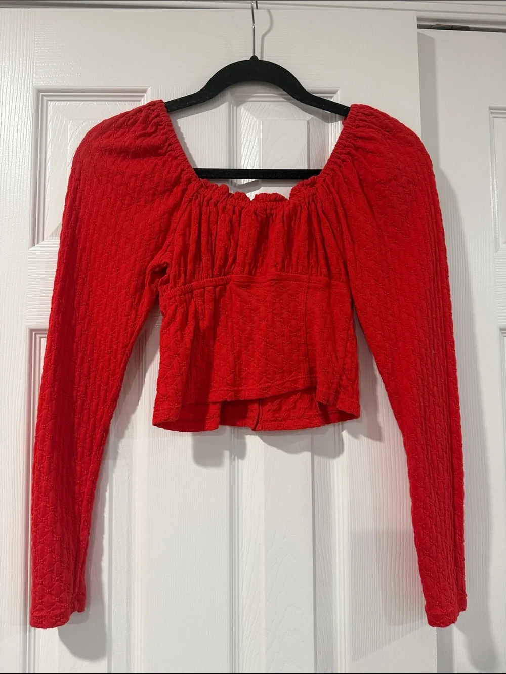 Free People ladybug Red Smocked Button-Front Long Sleeve Top