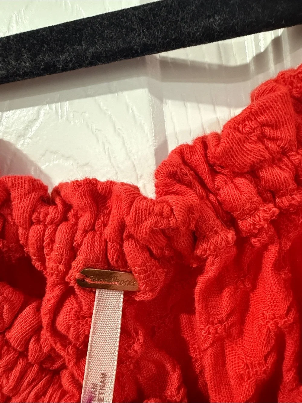Free People ladybug Red Smocked Button-Front Long Sleeve Top