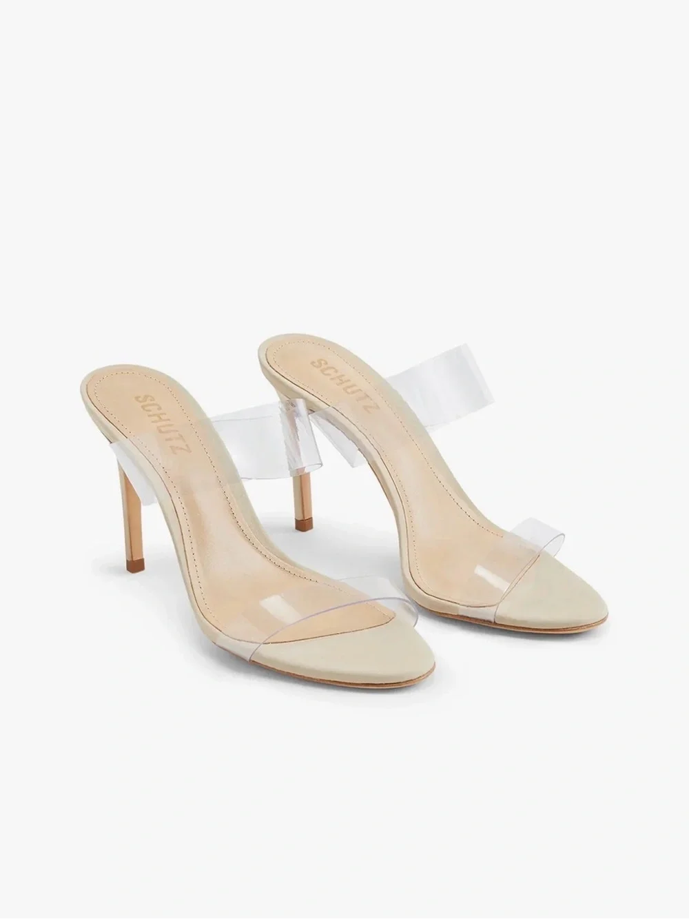 SCHUTZ Clear Strap Nude Leather Mule Heels