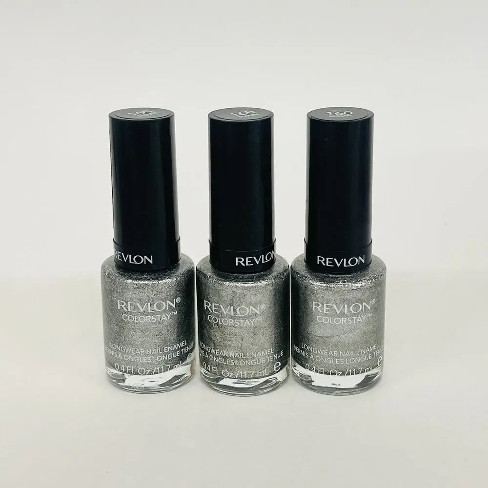 Lot Of‎ 3 Revlon Colorstay Nail Enamel #160 Sequin 0.4 Fl Oz Glitter Silver