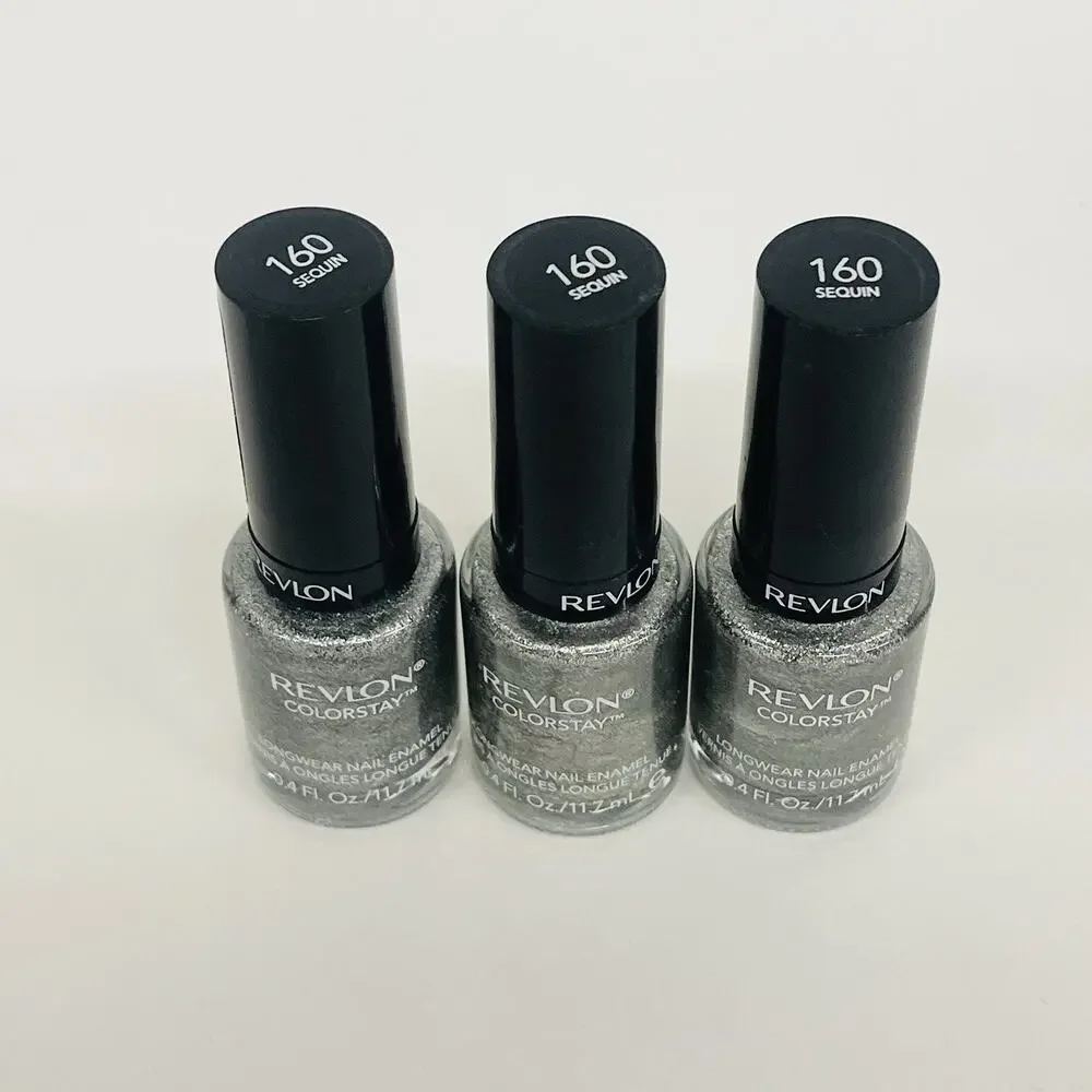 Lot Of‎ 3 Revlon Colorstay Nail Enamel #160 Sequin 0.4 Fl Oz Glitter Silver