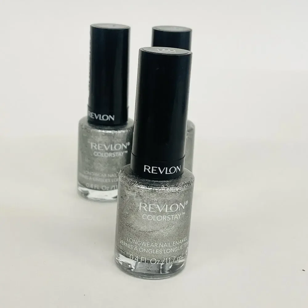 Lot Of‎ 3 Revlon Colorstay Nail Enamel #160 Sequin 0.4 Fl Oz Glitter Silver
