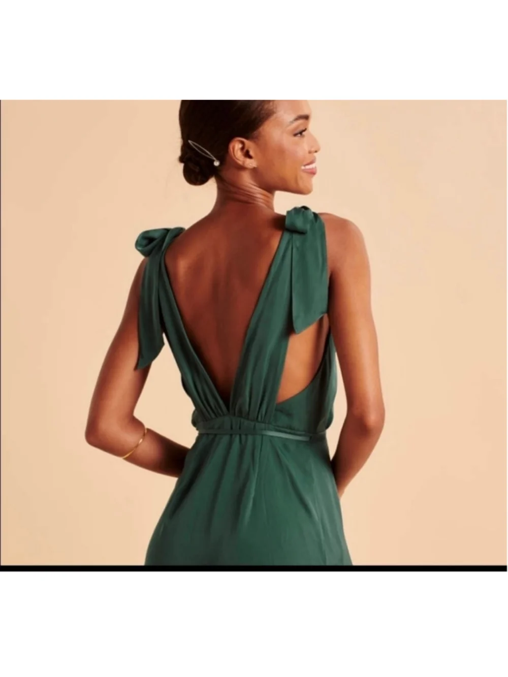 Abercrombie & Fitch Emerald Green Tie-Shoulder Wrap Maxi Dress | Open Back | LG