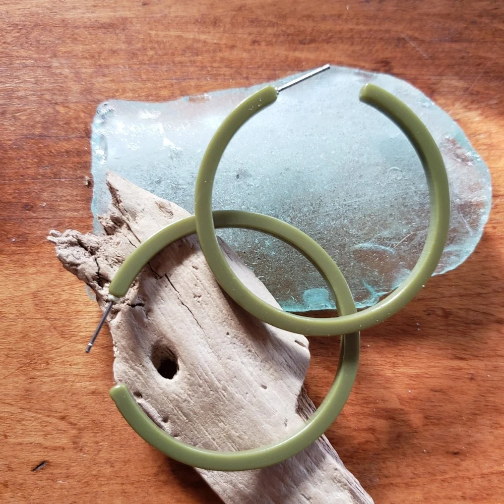 TOP SALE! Army Olive Green Acrylic Resin Hoop Earrings