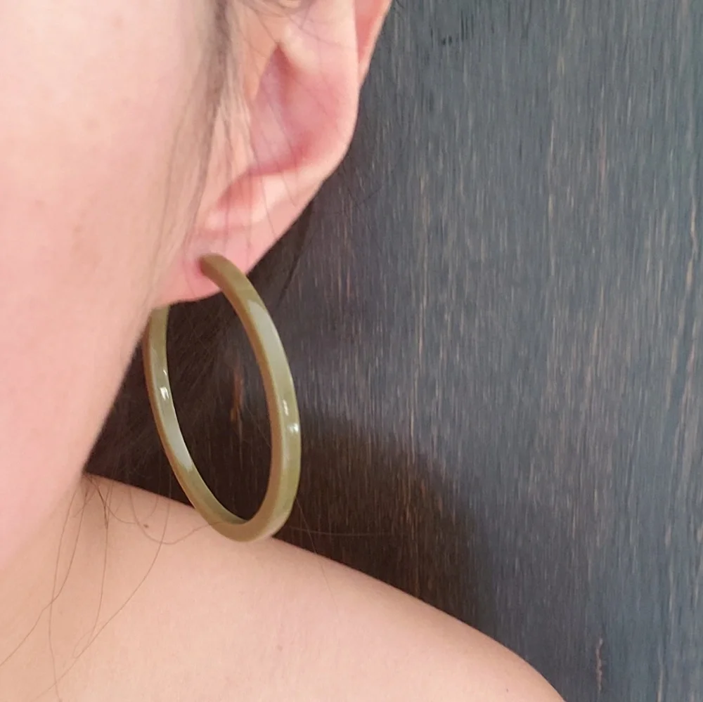 TOP SALE! Army Olive Green Acrylic Resin Hoop Earrings