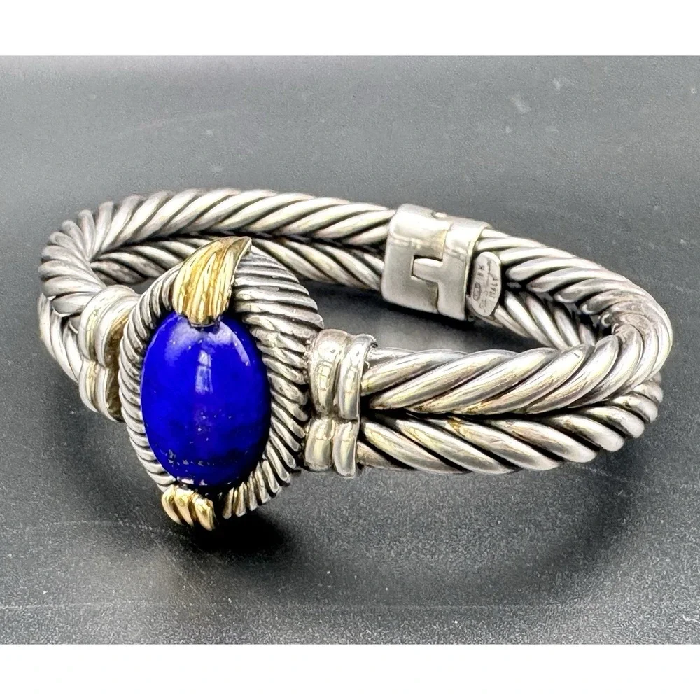F.lli Menegatti 925 18K Italy Lapis Lazuli Cable Bracelet 47.85g Size 6 1/4