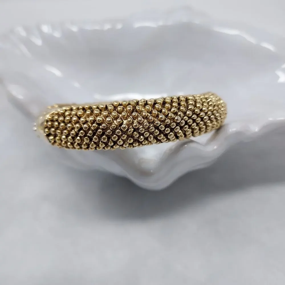 Clamper Bracelet Gold Tone Caviar Bead Texture Oval 2.5