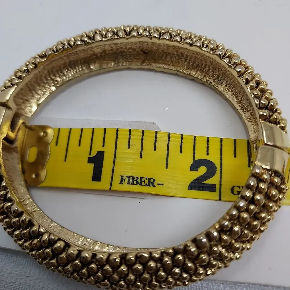 Clamper Bracelet Gold Tone Caviar Bead Texture Oval 2.5