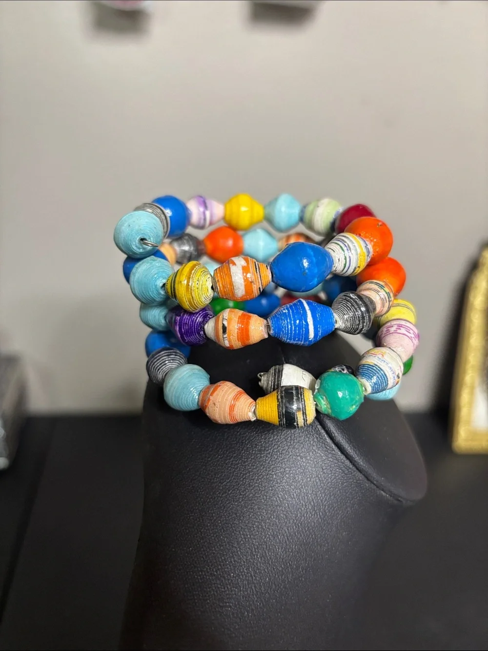 Handmade Multicolor Paper Bead Wire Wrap Bracelet