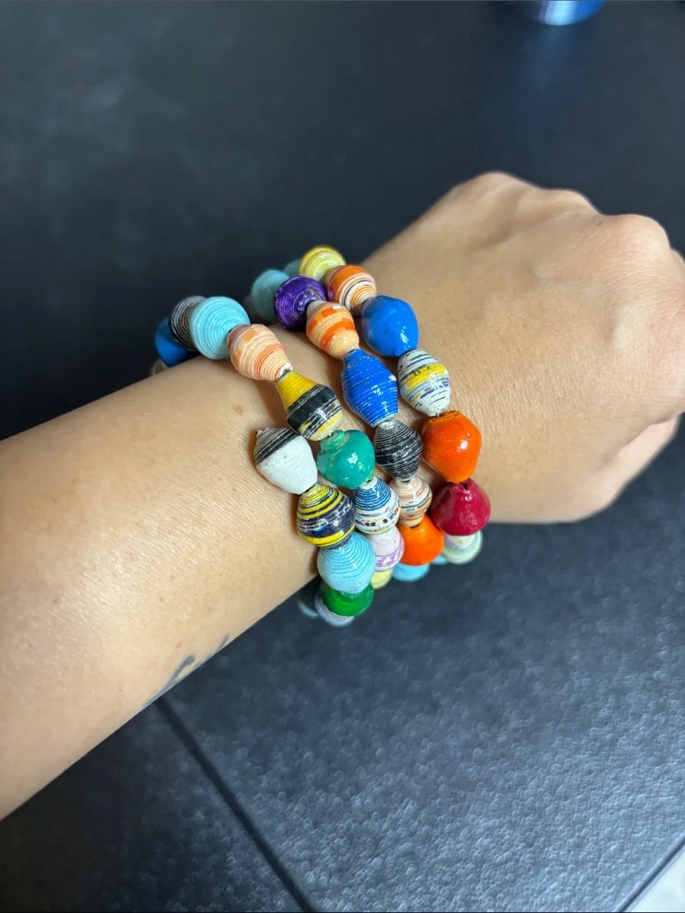 Handmade Multicolor Paper Bead Wire Wrap Bracelet