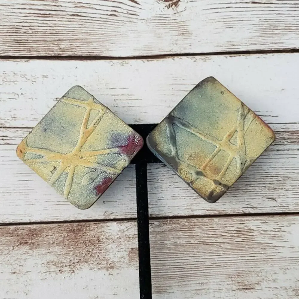 Vintage Clip On Earrings Artistic Diamond Shape Large Statement