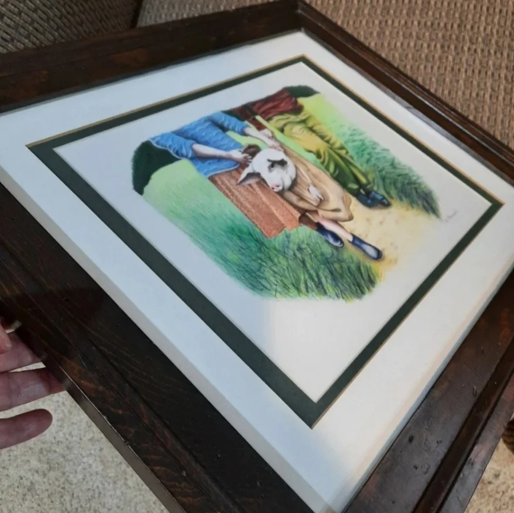 Original framed art Pig in a Poke realistic