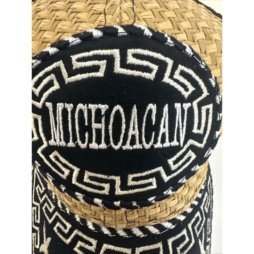 Mexico Michoacan Rodeo‎ Cowboy Embroidered Woven Straw Trucker Hat Snapback Cap