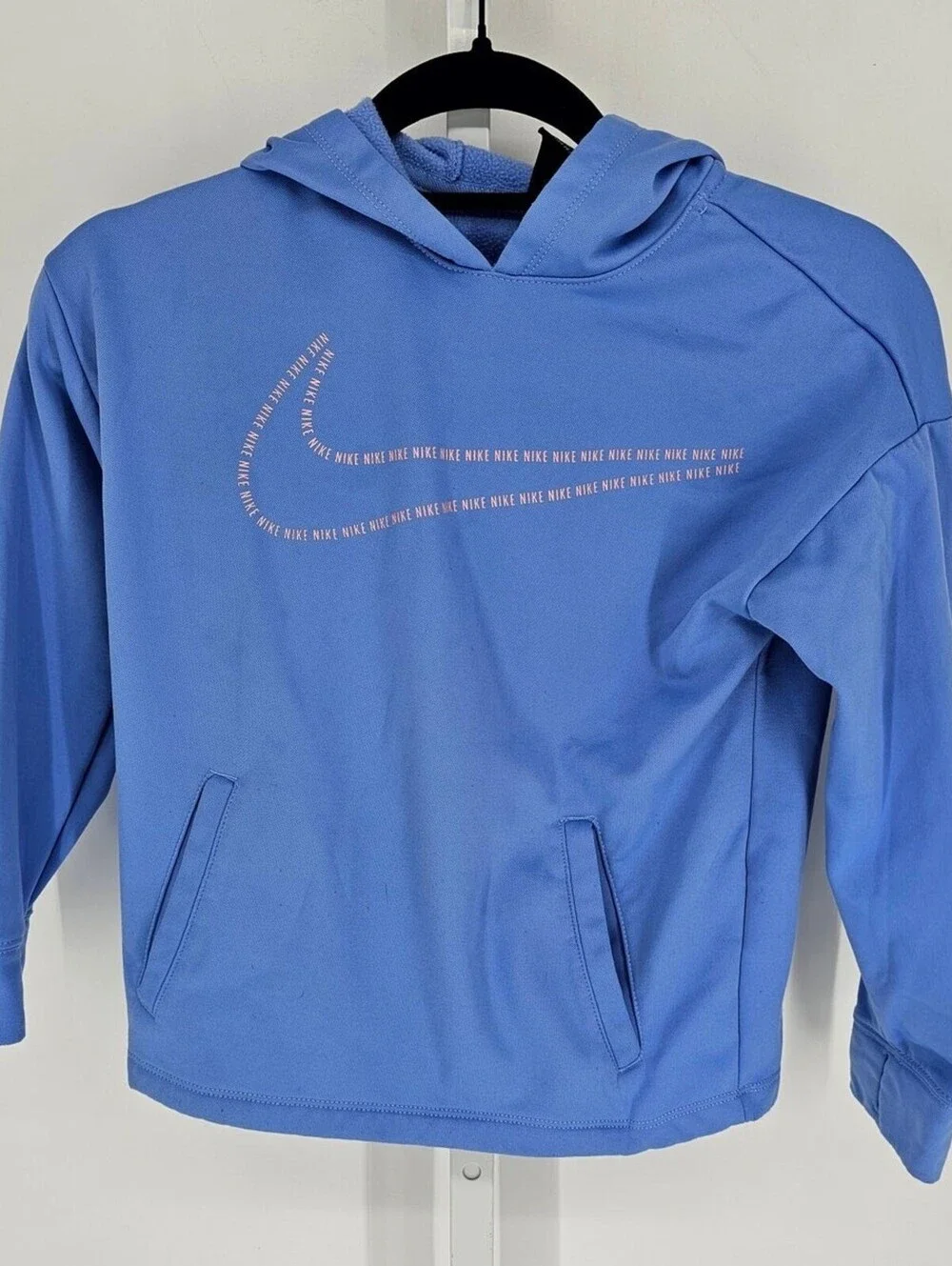 Nike Dri Fit Girls Sz S Loose Fit Hoodie Sweatshirt Periwinkle Purple Swoosh