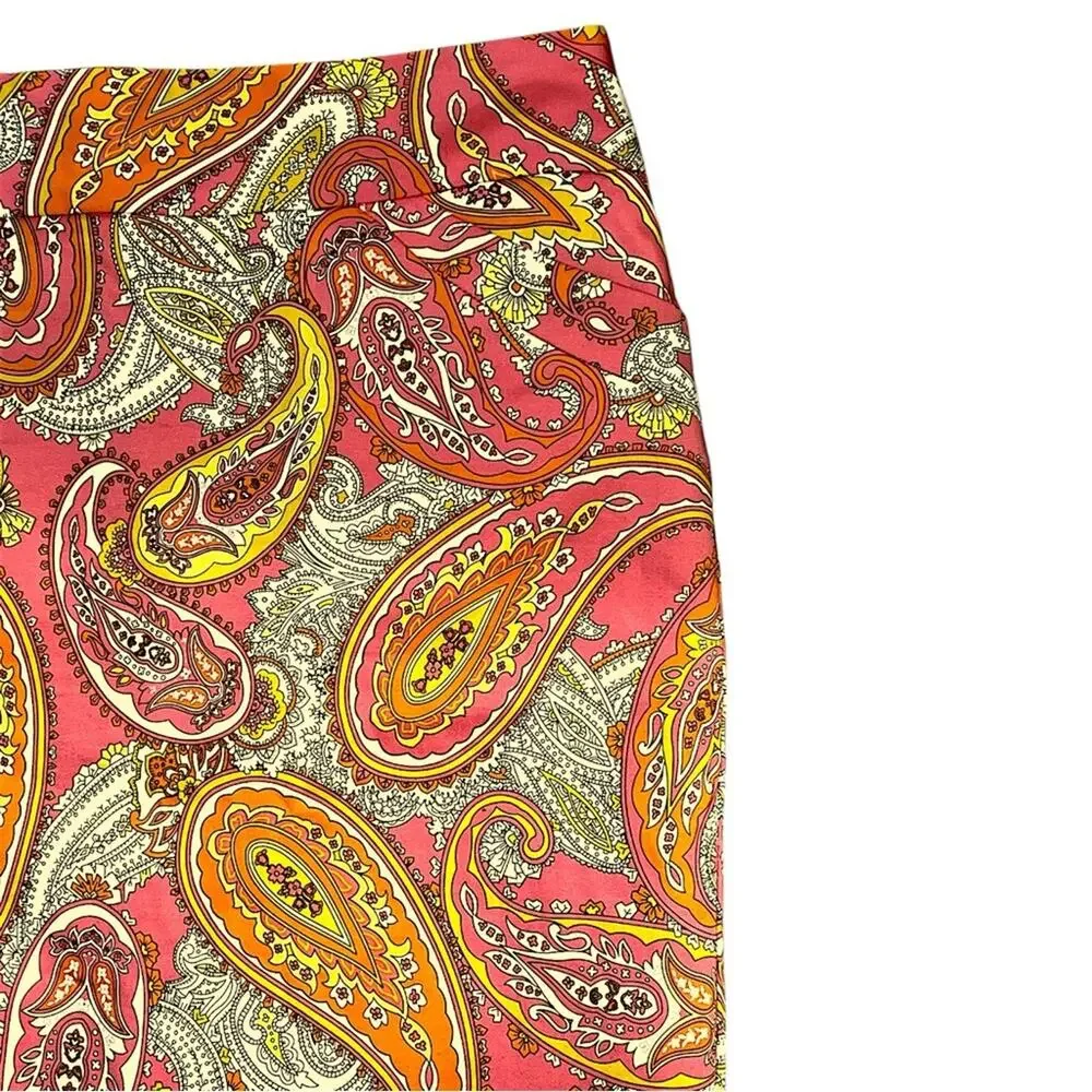 CHARTER CLUB VTG  Paisley Pencil Skirt Coral, Orange, Yellow with pockets SZ 10