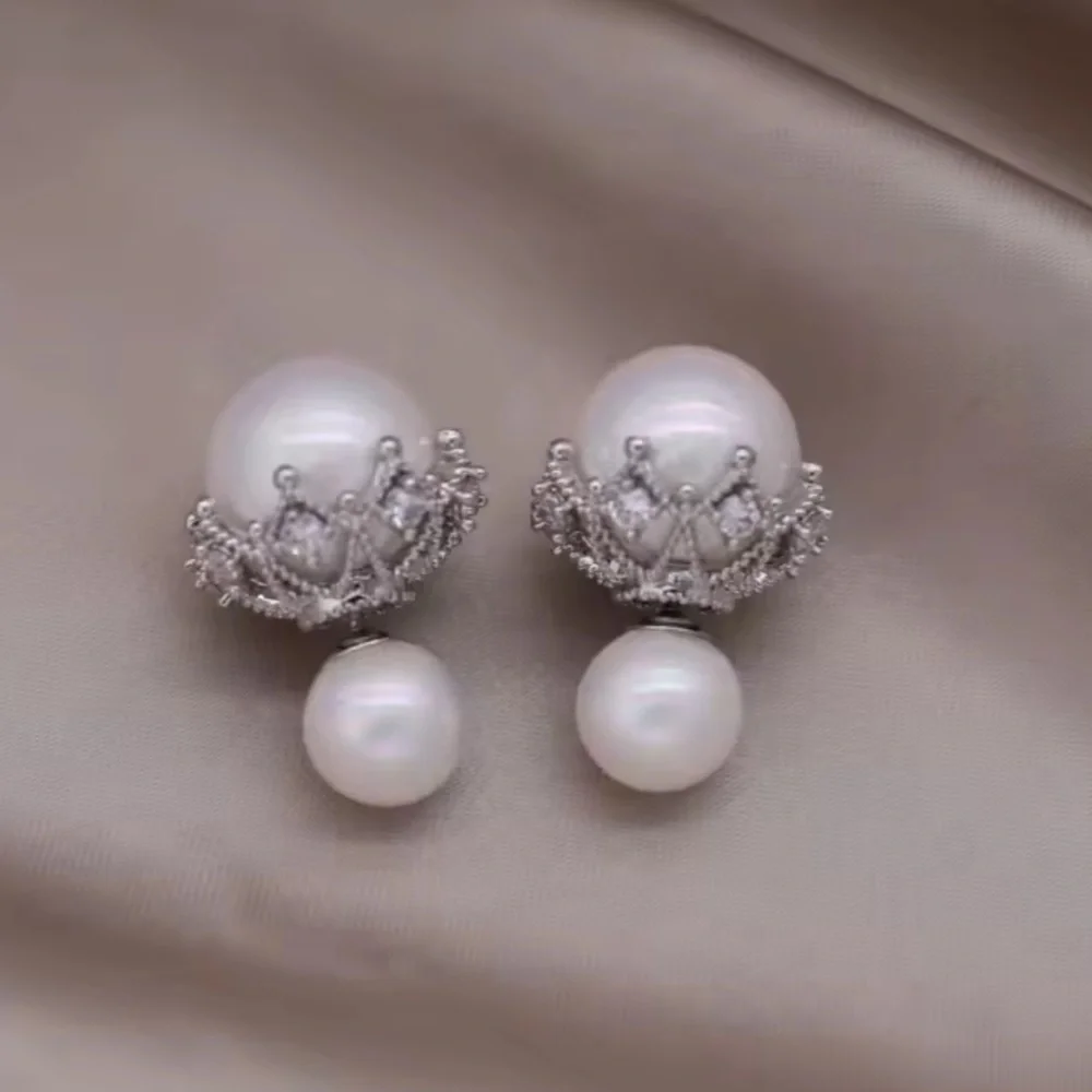 Classic Pearl Crown Crystal Earrings