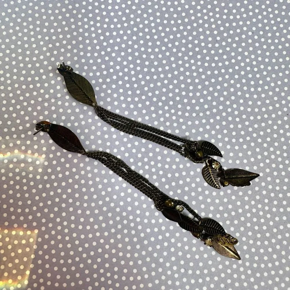 Long leaf chain statement earrings
