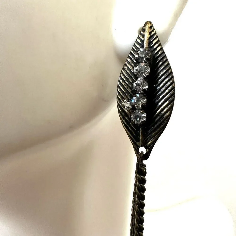 Long leaf chain statement earrings