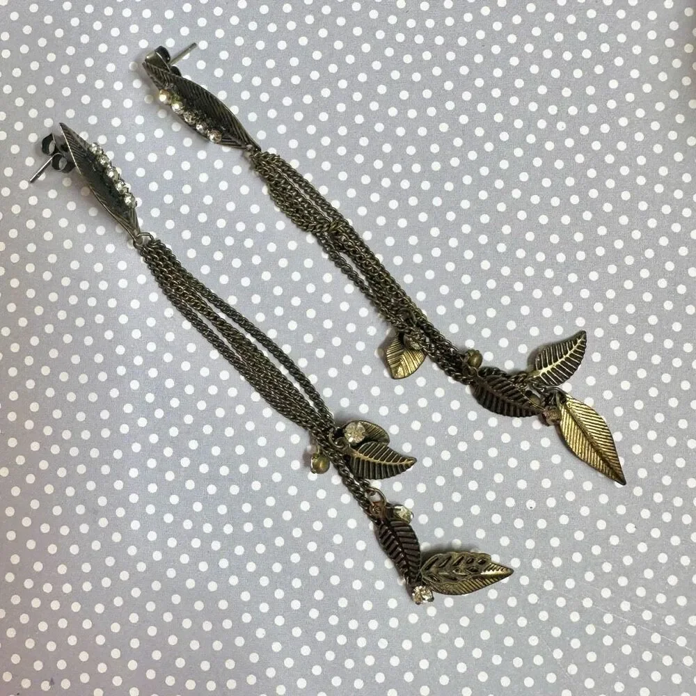 Long leaf chain statement earrings