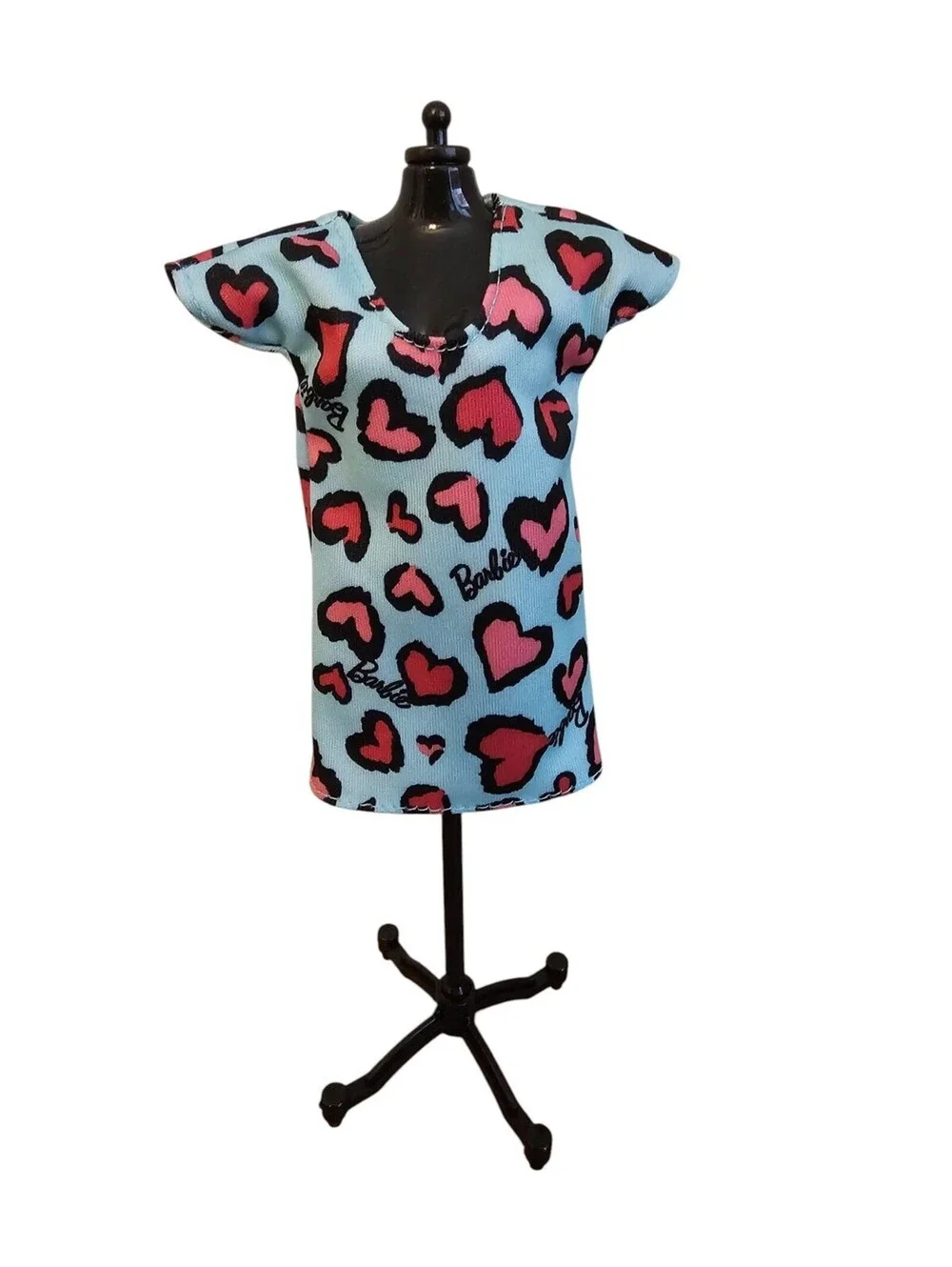 Mattel Barbie Doll Blue w/ Pink Heart Dress Fashion Chic Shirt Dress