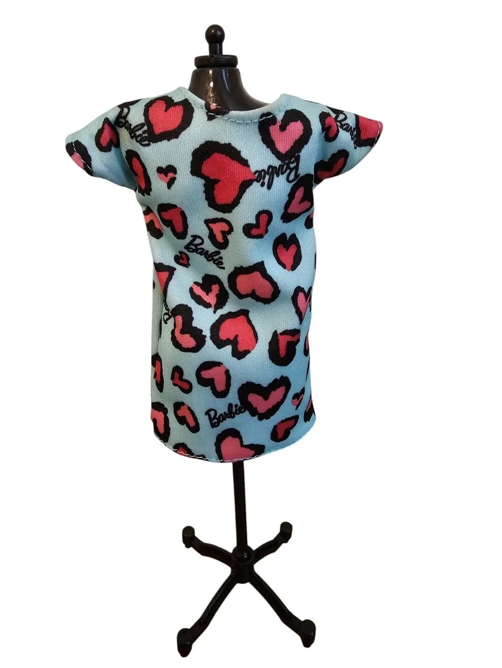 Mattel Barbie Doll Blue w/ Pink Heart Dress Fashion Chic Shirt Dress