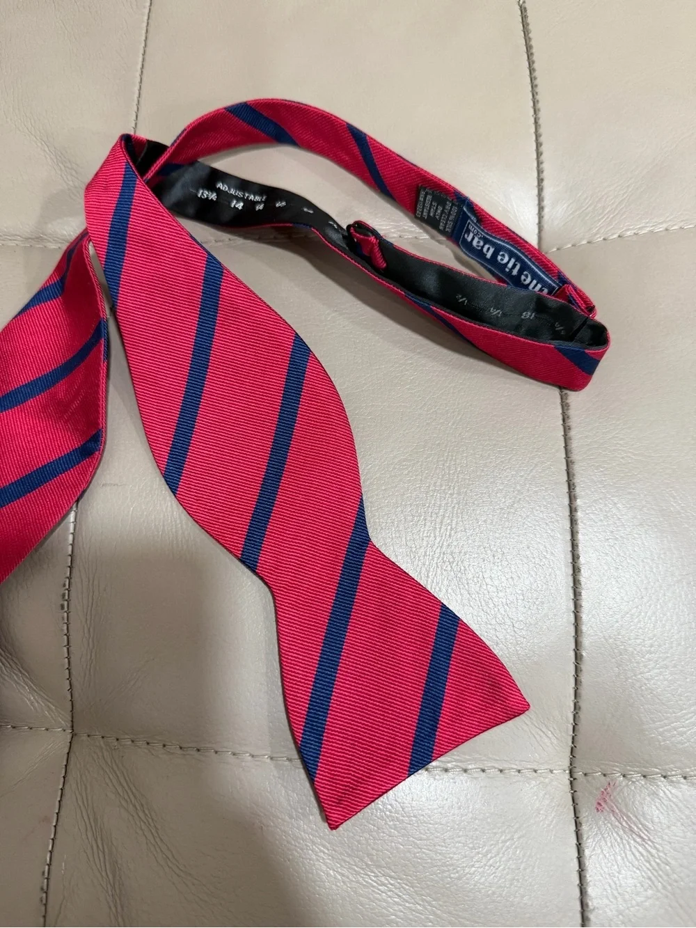 The Tie Bar Red & Navy Striped Adjustable Bow Tie Preppy Mens Formal Silk