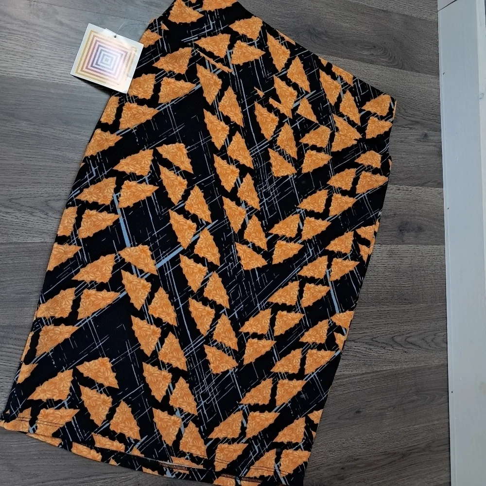 LuLaRoe Pencil Skirt Womens Size Large Yellow Geometric Floral Print