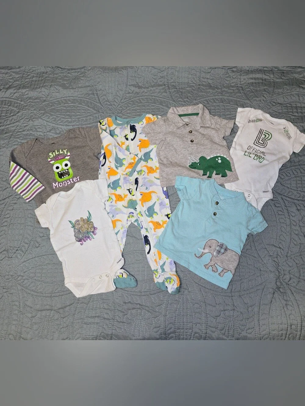 Baby Boy 6-9M Mixed Clothing Bundle - Dinosaurs & Elephant Designs 6pcs